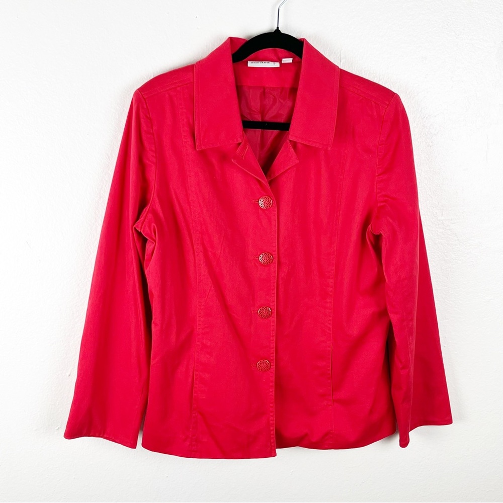 SUSAN GRAVER Red Lined Long Sleeves Matching Buttons Jacket, Size Medium